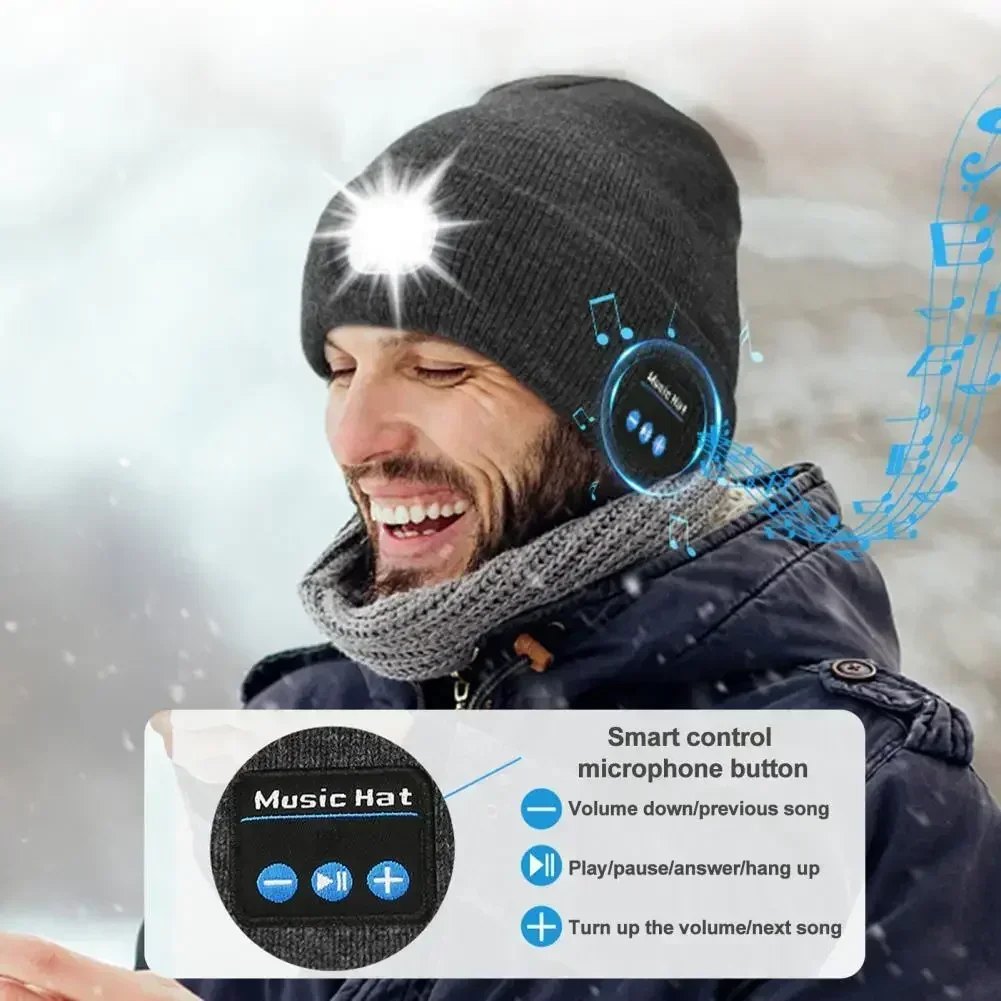 Hands-free Beanie Rechargeable Bluetooth Led Hat Headset Bright Wireless Music Headphone Player Winter Warm Cap Night Jogging