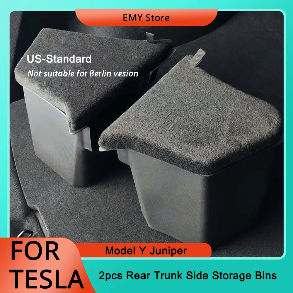 Heenvn Trunk Side Storage Bins For Tesla Model Y Juniper 2025 Cargo Compartment Organizer Bucket TPE Carpet Lids Car Accessories