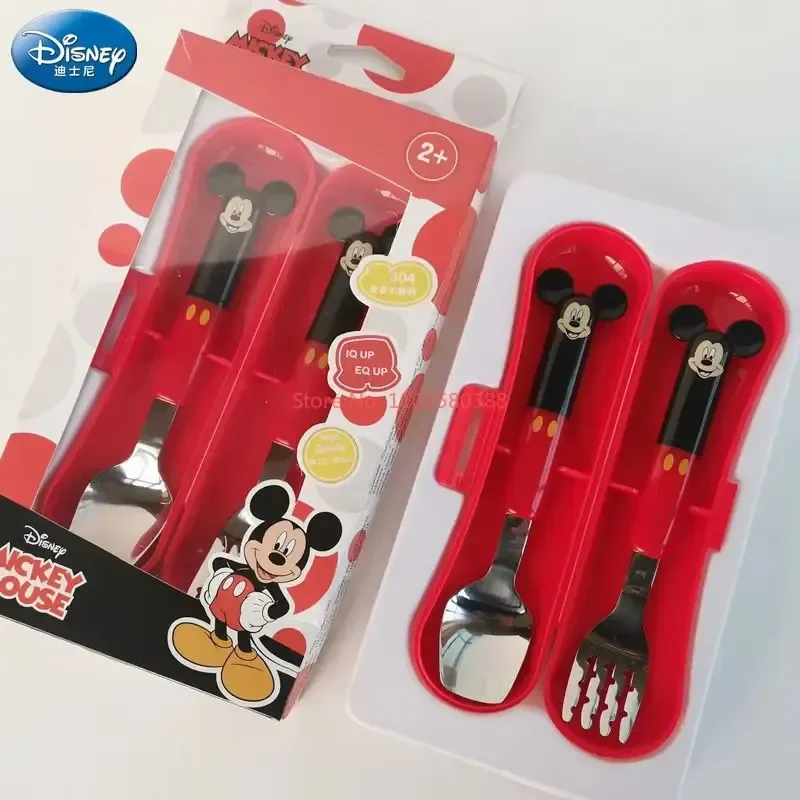 Nuovo Disney Stitch Cartoon Set di stoviglie per bambini Scatola di immagazzinaggio portatile Forchetta e cucchiaio da addestramento per la scuola