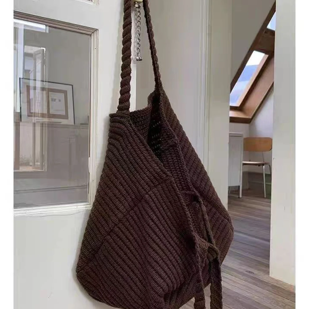 

Large Capacity Crochet Tote Bags for Women Handmade Knitting Shoulder Bag Big Shopper Purses and Handbag Woven Commuting Bag NEW