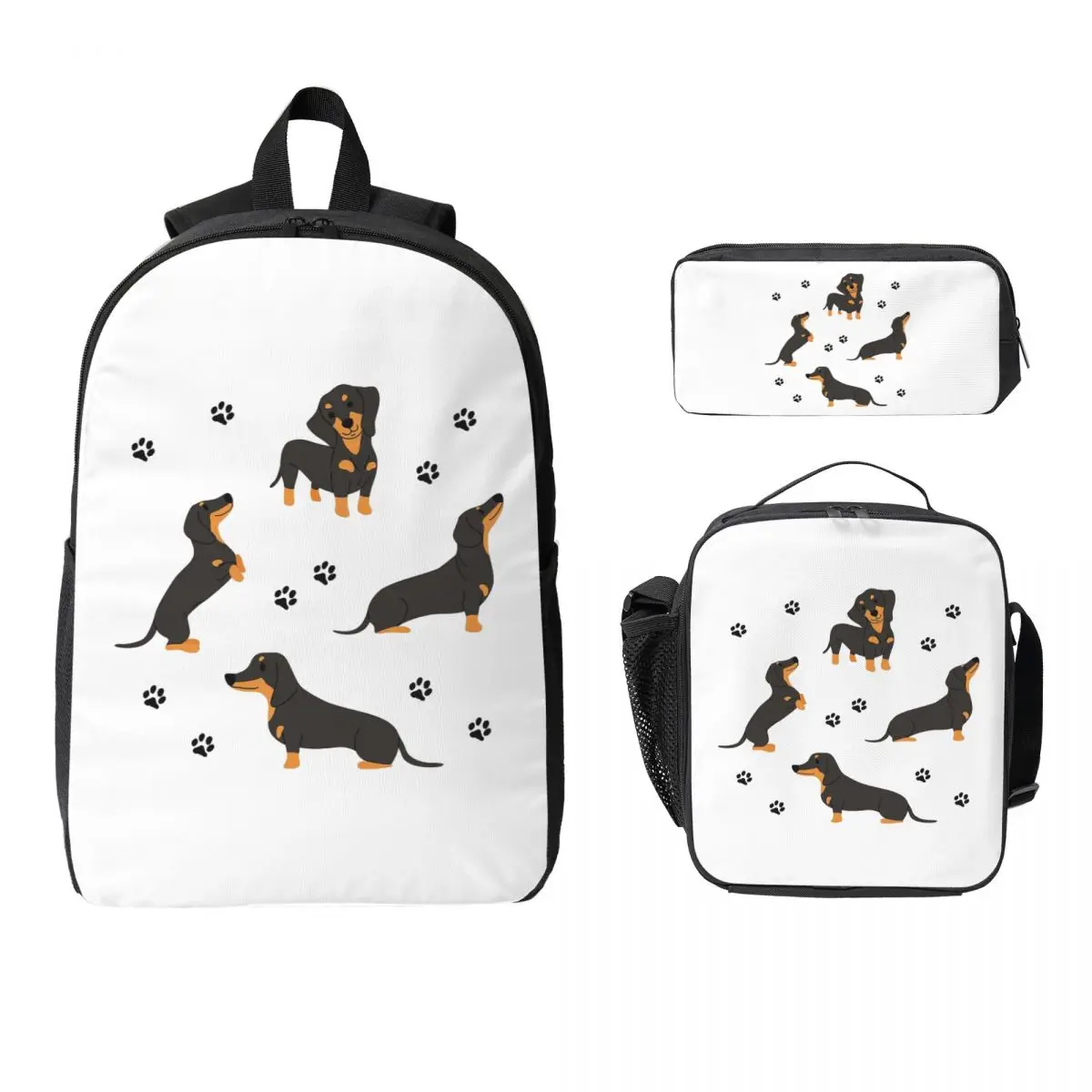

Dachshund Dog Pattern With Dog Paws Backpack Student BookBag School Bag Laptop Shoulder Bags 3ps Insulated Lunch Bag Pencil Case