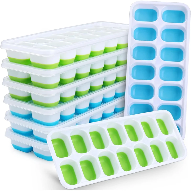 Bandeja para cubitos de hielo de fácil liberación, 14 moldes para cubitos de hielo con tapas, moldes para cubitos de hielo apilables para enfriar bebidas, whisky, cócteles JT484