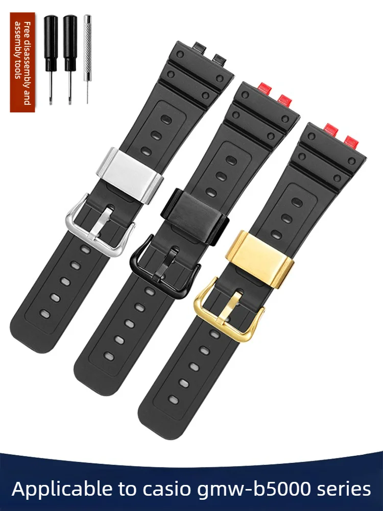 The Silicone Strap Is Suitable for Casio's 35th Anniversary GMW-B5000 Series Gold-silver Small Square Steel