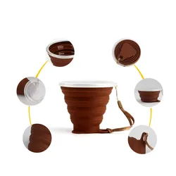 Mini Retractable Cup Folding Cup SiliconeOutdoor Travel Portable Teacup Coffee Drinking Mug with Lid