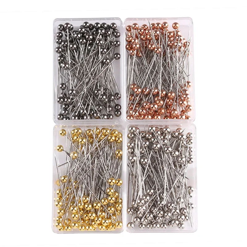 Safety Pins Pearl Metal Head 38mm Round Dressmaking Pins Weddings Corsage Florists Sewing Pin Mixed Color Accessories 100pcs/box