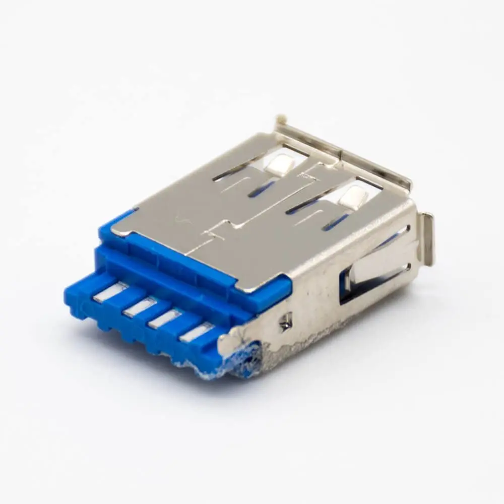 USB Type-A Female Straight 9-Pin Connector with Curled  | Welding & Panel Mount PCB Terminal Adapter