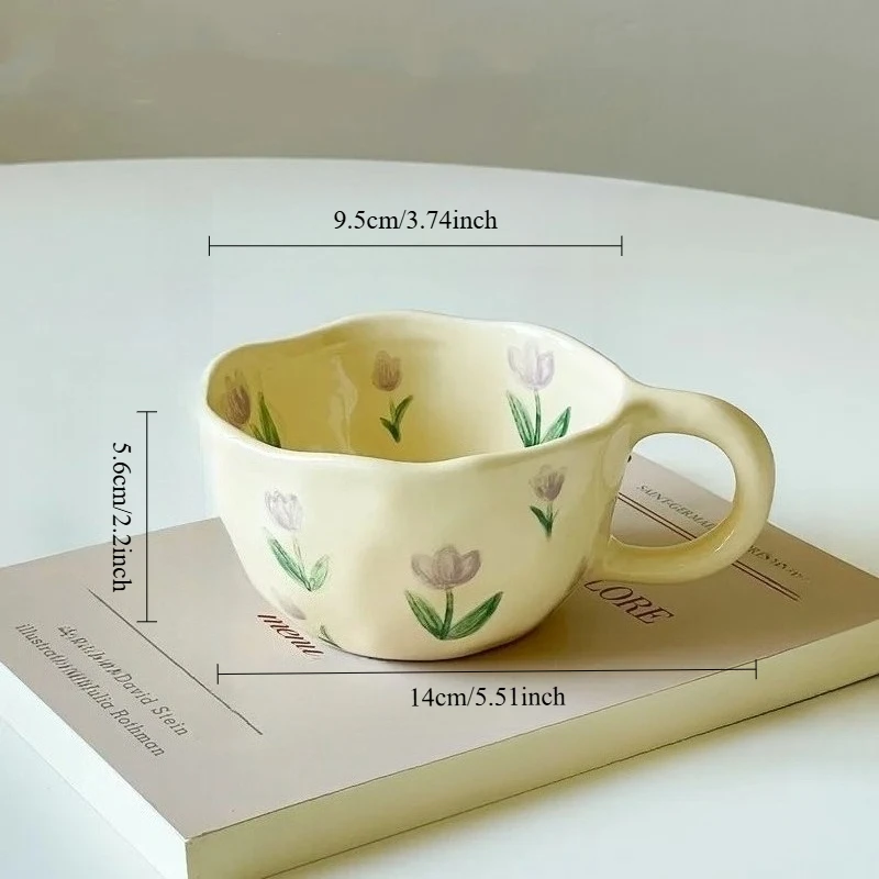 

Ceramic Mugs Coffee Cups Hand Pinched Irregular Flower Milk Tea Cup ins korean style Oatmeal Breakfast Mug Drinkware Kitchen