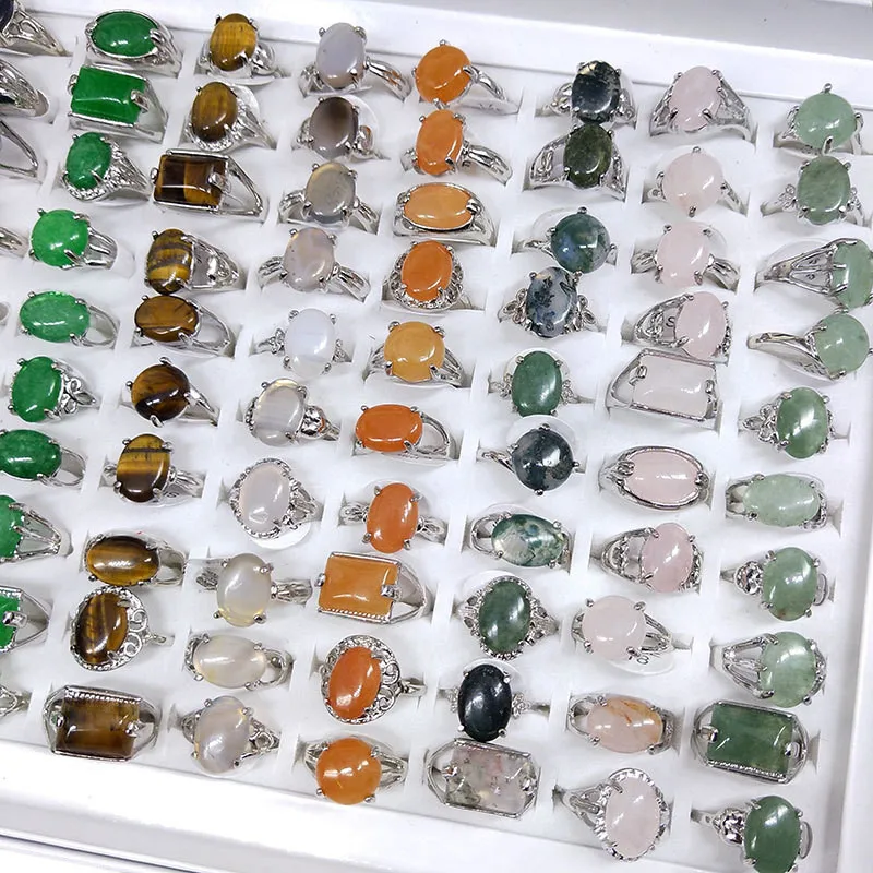 20 teile/los Großhandel Mix Stil Natürliche Stein Finger Ringe Für Frauen Luxus Achat Mode HEIßER Blau Sandstein Schmuck Geschenk Mädchen – Detail 17