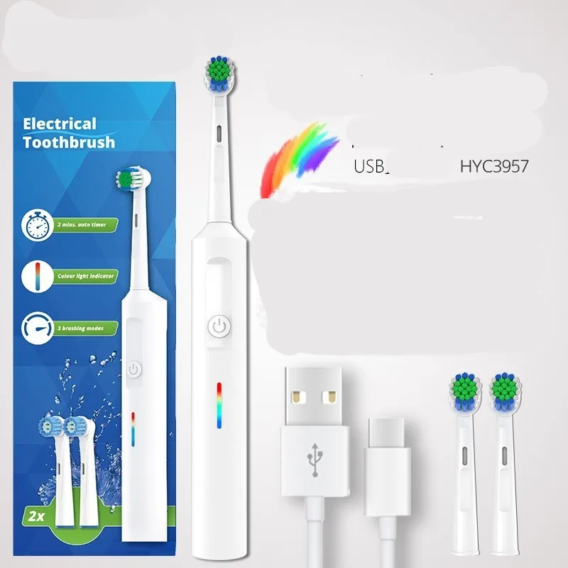 New rotary children adult USB direct charge frequency conversion induction smart soft hair electric toothbrush gift