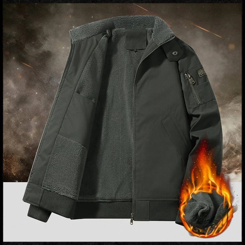 

New Fashion Men's Fleece Warm Bomber Jackets Winter Parkas Quality Male Cotton Multi-pockets Cargo Jackets Outdoor Tooling Coats