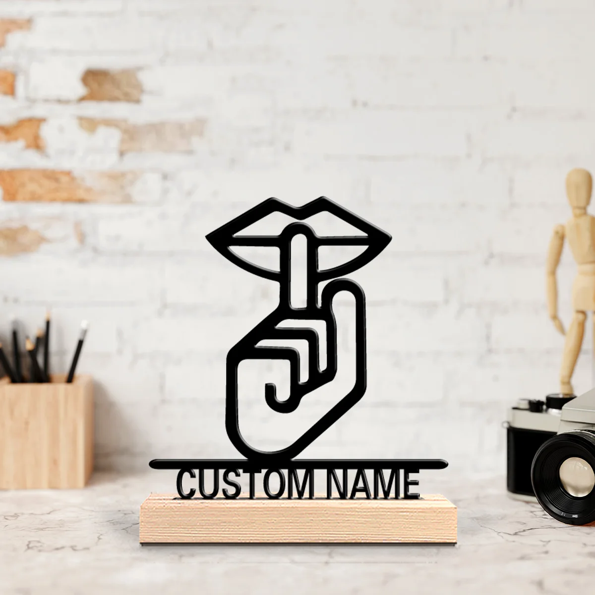 1pc Shut up prompt Custom Letter Tin Statue Metal Ornament Art Crafts With Wood Base Iron Statue With Wood Base For Youth Gifts