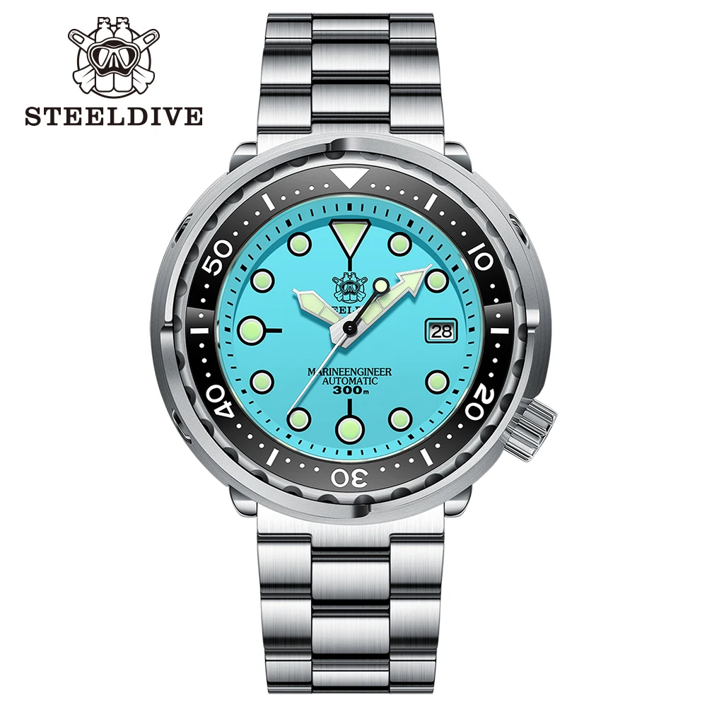 Steeldive SD1975 Black Dial moldura de cerâmica 30ATM 300m Aço inoxidável À prova d \'água NH35 Atum Mens Relógio de Mergulho