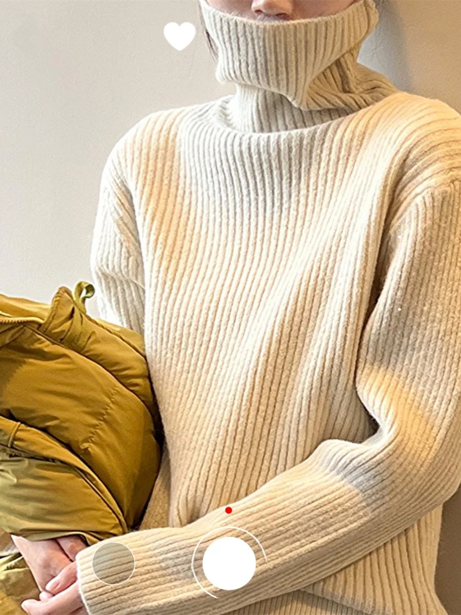 

Loose Fit Camere Knit High Ne Reversible Texture Vintage Basic Sle Sweater Comfortable Breathable Long Sve Crew Ne