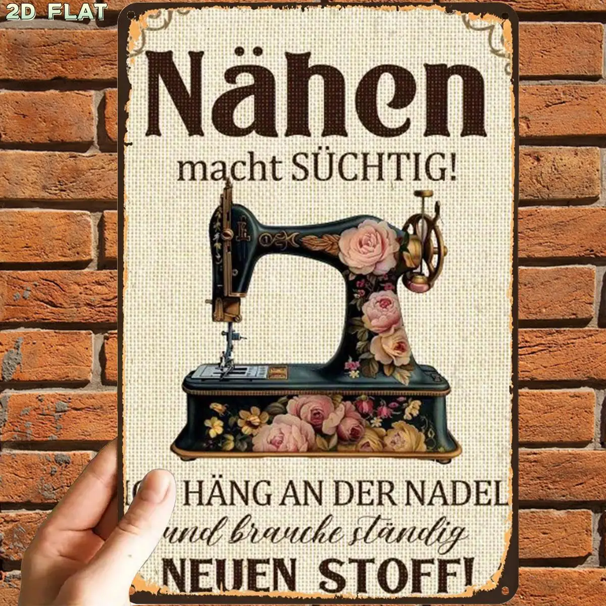 2D Flat, 1pc, Retro Vintage Sewing Machine Decorative Metal Sign, with Pre-Drilled Holes, Ideal for Indoor, Garden, Outdoor