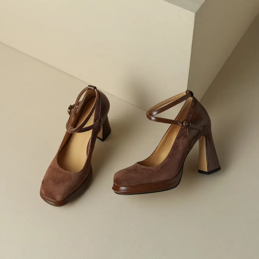 Call TAA-Escarpins ronds en cuir véritable pour femme, chaussures optiques Mary Janes, talons hauts, sangle de rinçage, taille 34-39, printemps et été 2023