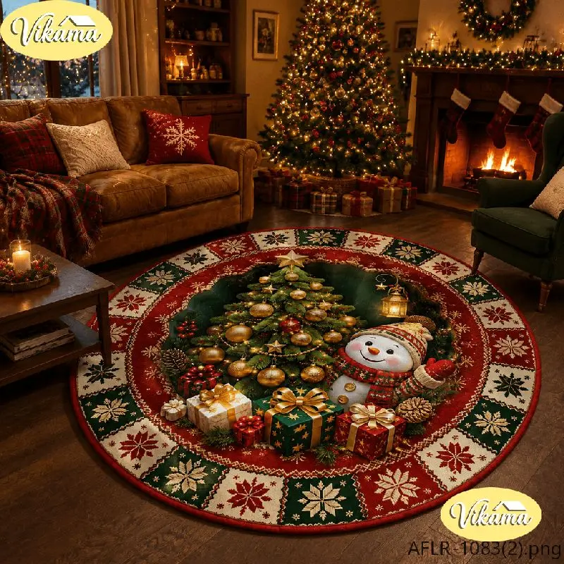 VIKAMA Christmas Round Rug Christmas Tree Snow Globe Gifts Area Rug Living Room Holiday Home Decor Aesthetic Art Large Premium