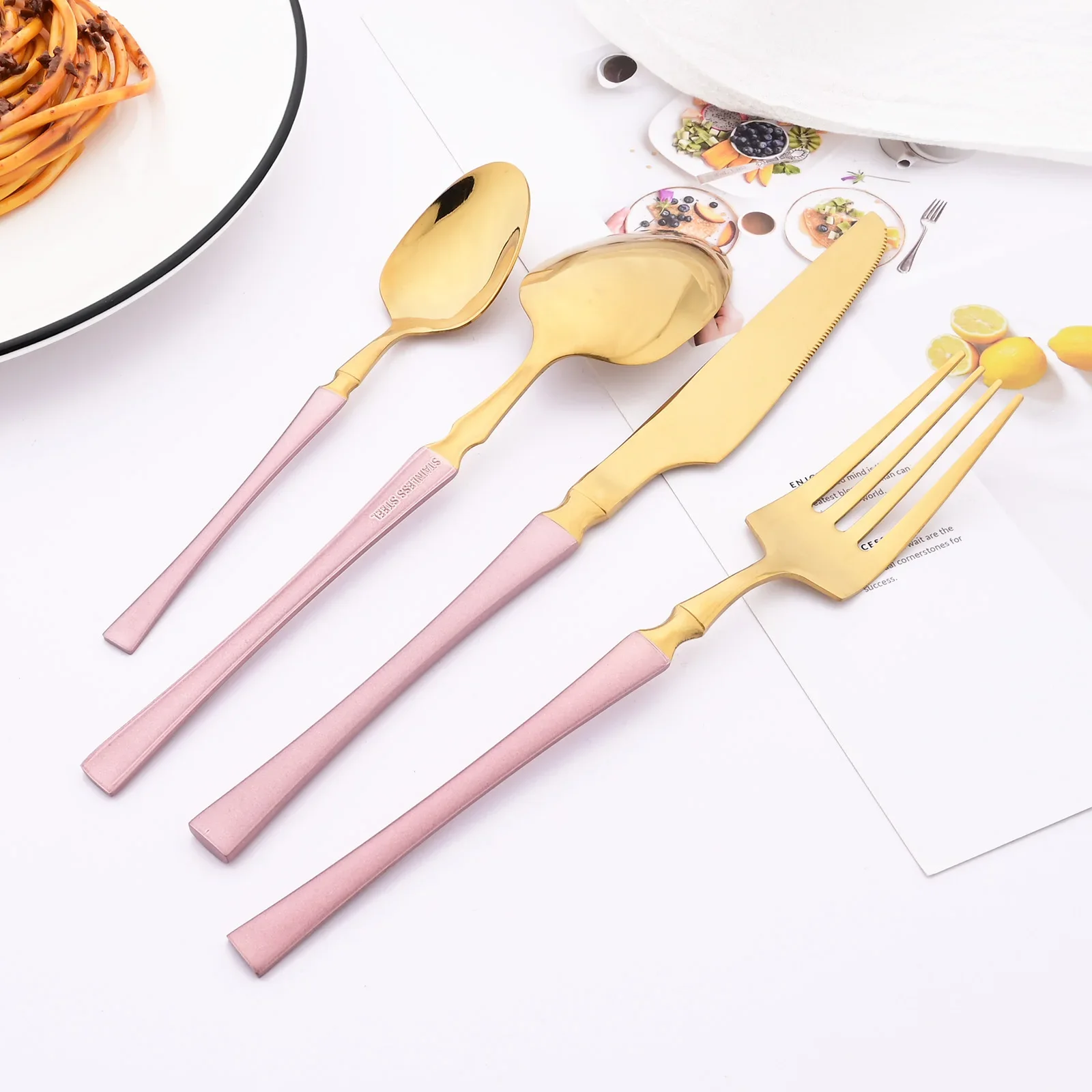 24Pcs Stainless Steel Dinnerware Set Pink Gold Cutlery Spoon Fork Knife Western Cutleri Silverware Flatware Tableware Supplies