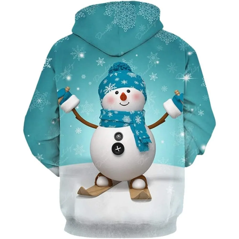 Unisex Men Hoodie Christmas Xmas Santa Snowman Sweatshirts Casual 3D Print Kangroo Pocket Pullover Clothing