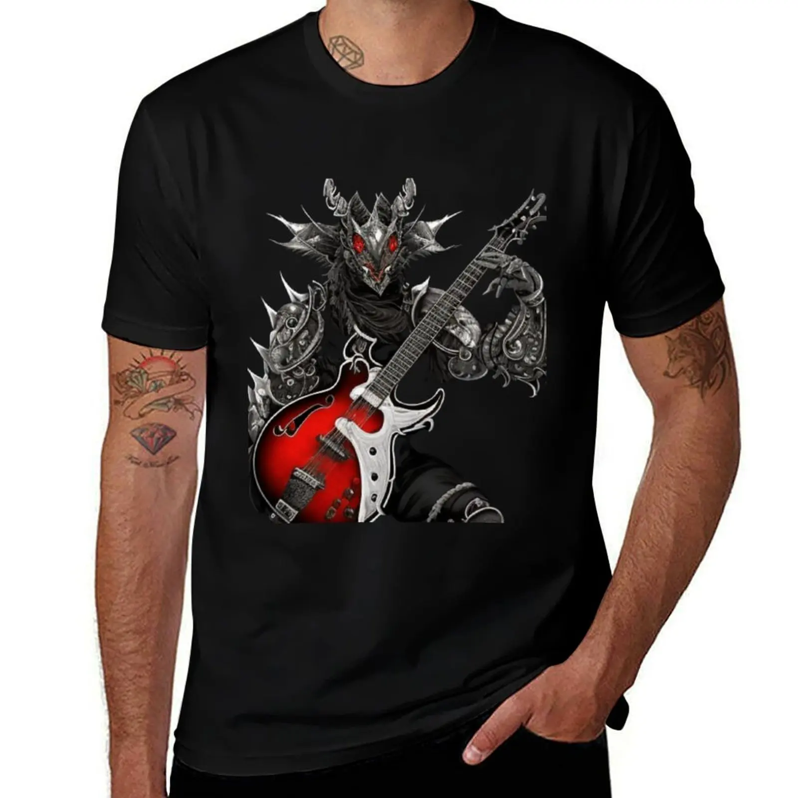 

Dragon playing guitar T-Shirt funny t shirts man cotton t shirt pack anime tshirt T-Shirt