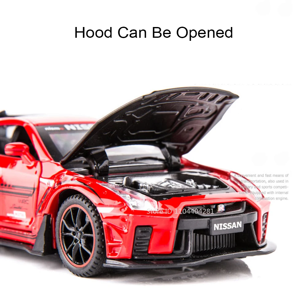 1:32 GTR R35 R34 Legering Modellen Speelgoed Diecast Miniatuur Auto's 4 Deuren Geopend Geluid Licht Trek Voertuigen Volwassen Verzamelen Hobby's