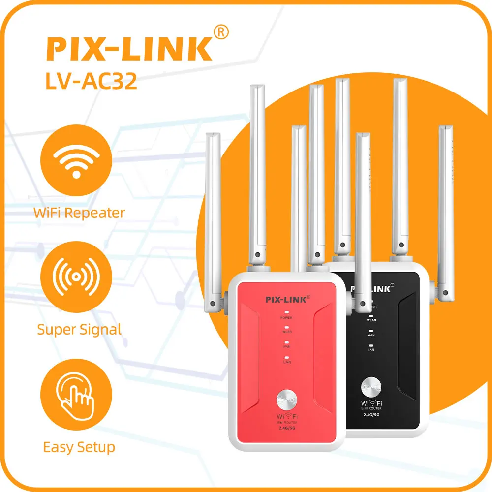

Усилитель Wi-Fi сигнала PIX-LINK AC1200, маршрутизатор 1200 Мбит/с, двухдиапазонный 5 ГГц/2,4 ГГц, 4 антенны, для дома