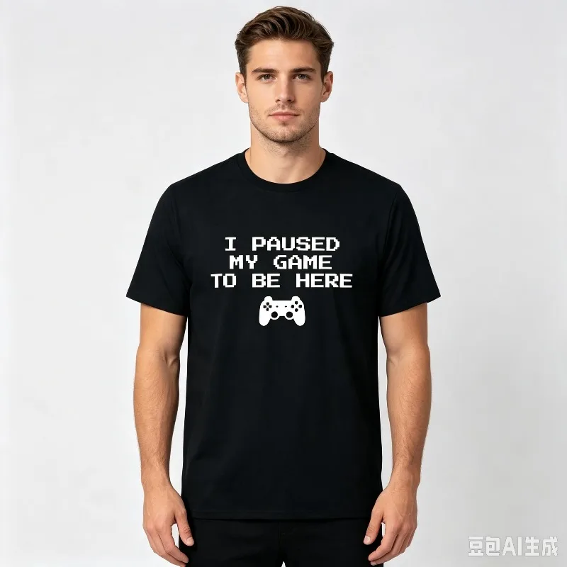 I Paused My Game To Be Here Pixel Graphic T-Shirt 100% Cotton Funny Gamer Print Tee Men Casual Gaming Gift Party Daily Tops