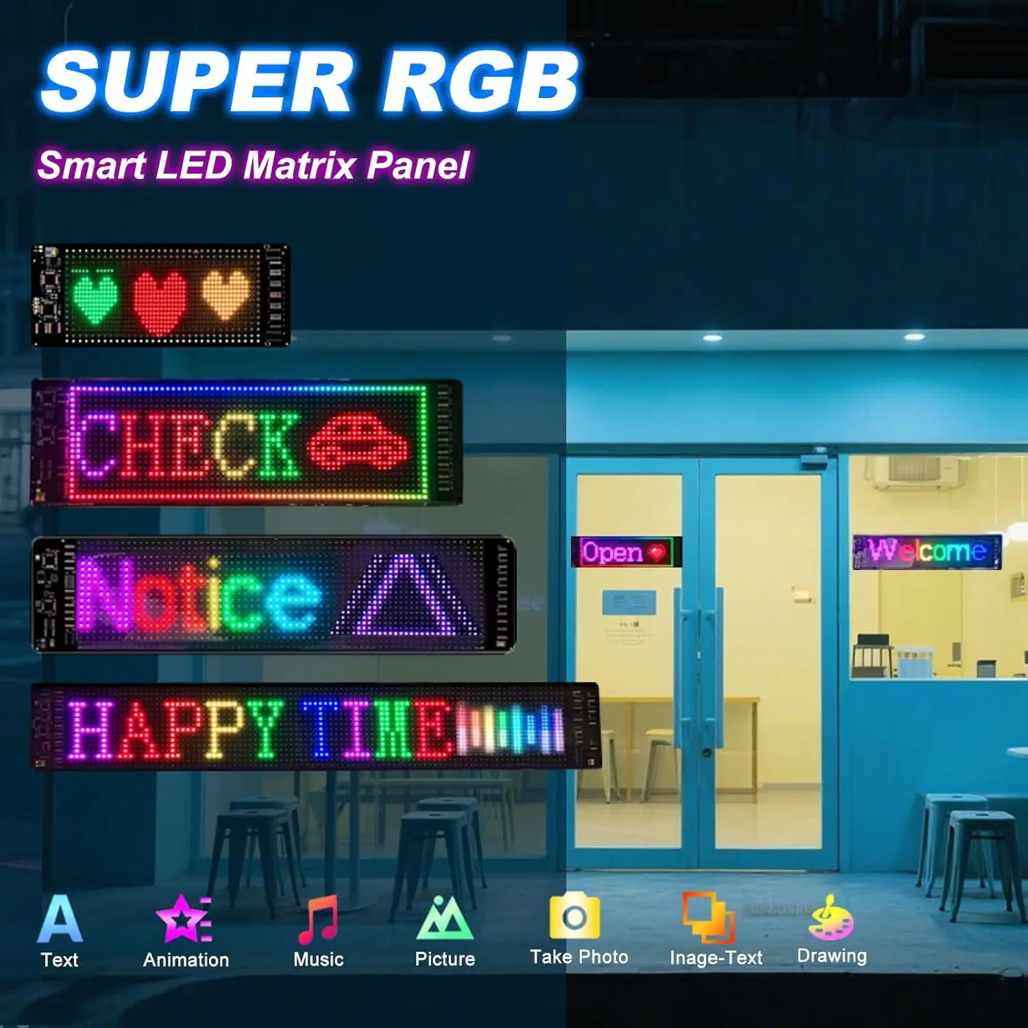 علامة LED للتمرير قابلة للبرمجة شاشة رقمية مرنة التحكم عبر USB والتطبيق محرر DIY مخصص نص أنماط الرسوم المتحركة للسيارة #4