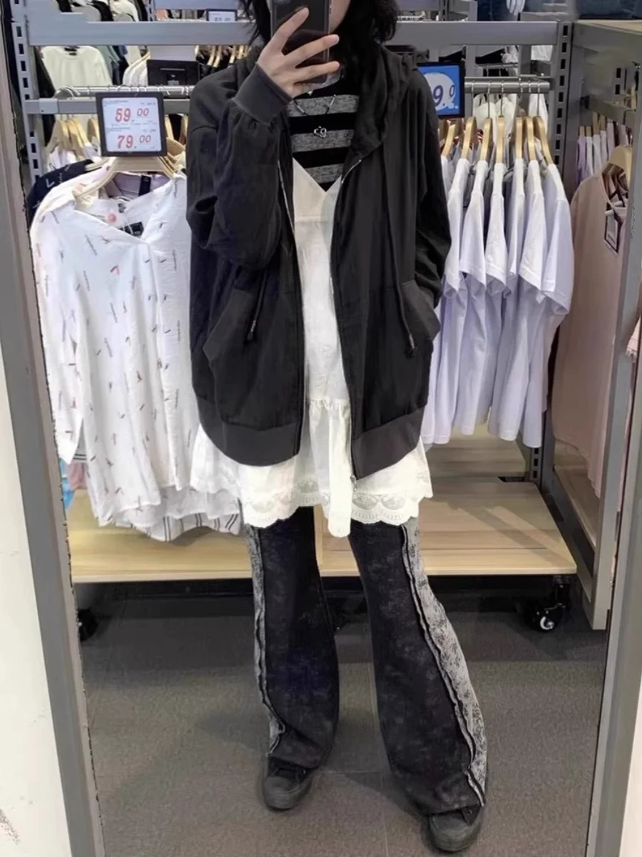 Original Lace Design Wide Width Splicing Hem Layered Wear Base Tank Dr Spring New Sle A-Line Skirt V-Ne High Waist