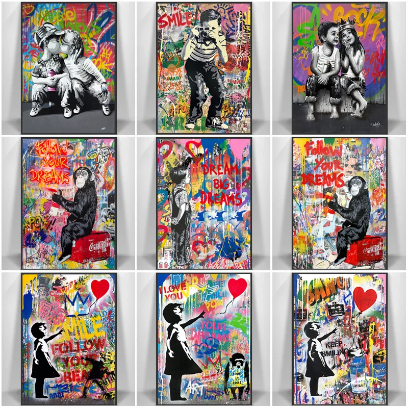 Banksy Dream Big Dreams Boy Graffiti Painting Canvas Print Street Pop Art Posters Prints Wall Picture Living Room Home Decor