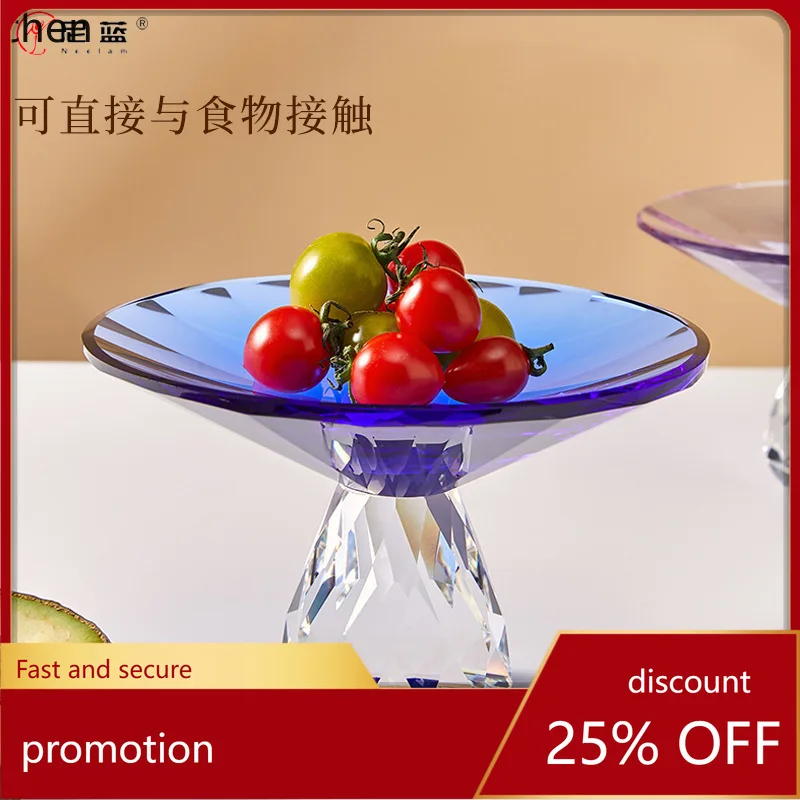 

Hxl fruit plate tall crystal glass tray snack dessert round plate fruit dish
