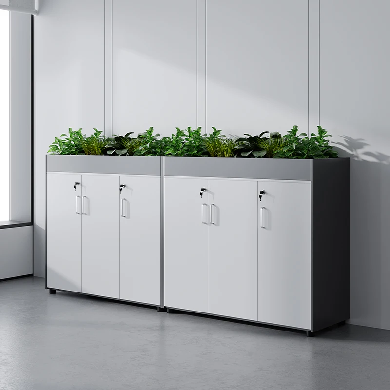 

Home Office Storage Cabinet with Lock Low Partition File Cabinet with Flower Slot Wooden Panel Metal Material