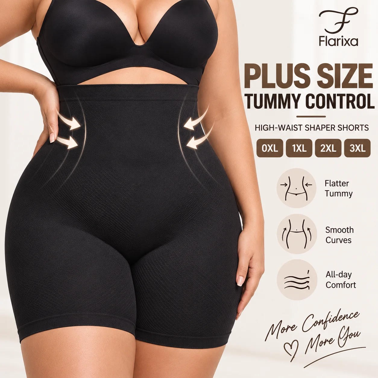 Seamless Underwear Women - กางเกงขาสั้นกระชับสัดส่วนไซส์ใหญ่สำหรับผู้หญิง เอวสูง ช่วยเก็บหน้าท้อง ไร้รอยต่อ ยืดหยุ่น ไม่เสียดสี