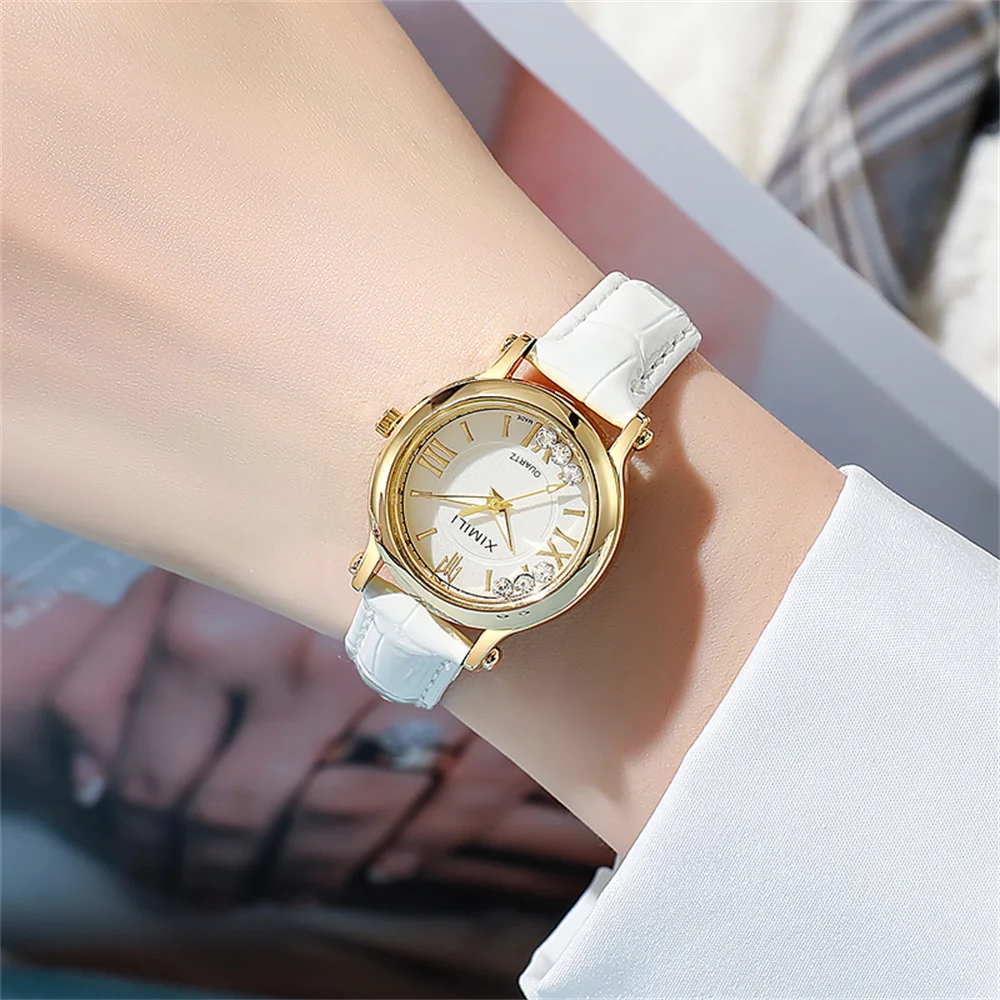 Ladies Fashion 2024 New Simple Roller Ball Small Quartz Watch Business Black Leather Women\'s Dress Clock Wristwatch