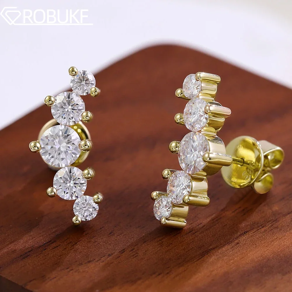 

18K Gold Plated Full Moissanite Stud Earring for Women 5 Stones Sparkling Diamond 925 Sterling Silver Wedding Party Jewelry Gift