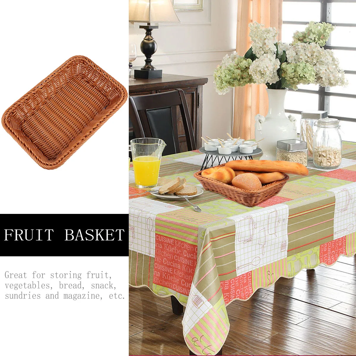 

Plastic Woven Fruit Basket Panier Pain Cestos De Mimbre Canastos Servierkorb Kunststoff Restaurant Storage Baskets