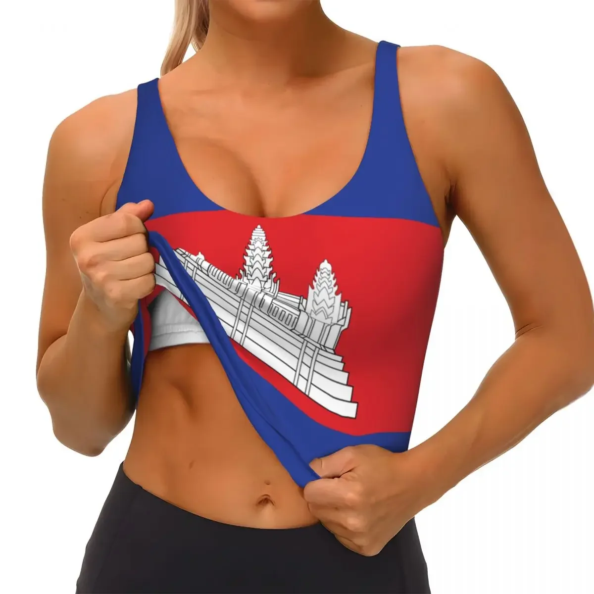 요가 조끼 여성 체육관 스포츠 크롭 탑 캄보디아 국기 streetwear 운동 통기성 탱크 탑 여성