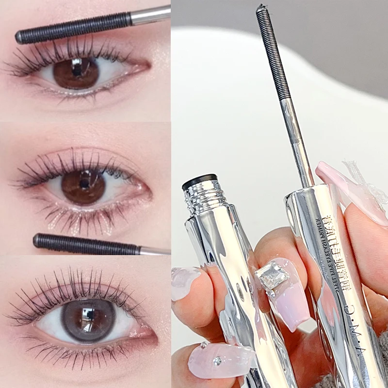 Waterproof Silk Fiber Mascara Metallic Head Black Curling Mascara Lengthening Eyelash Extensions Lasting Non-smudge Eye Makeup