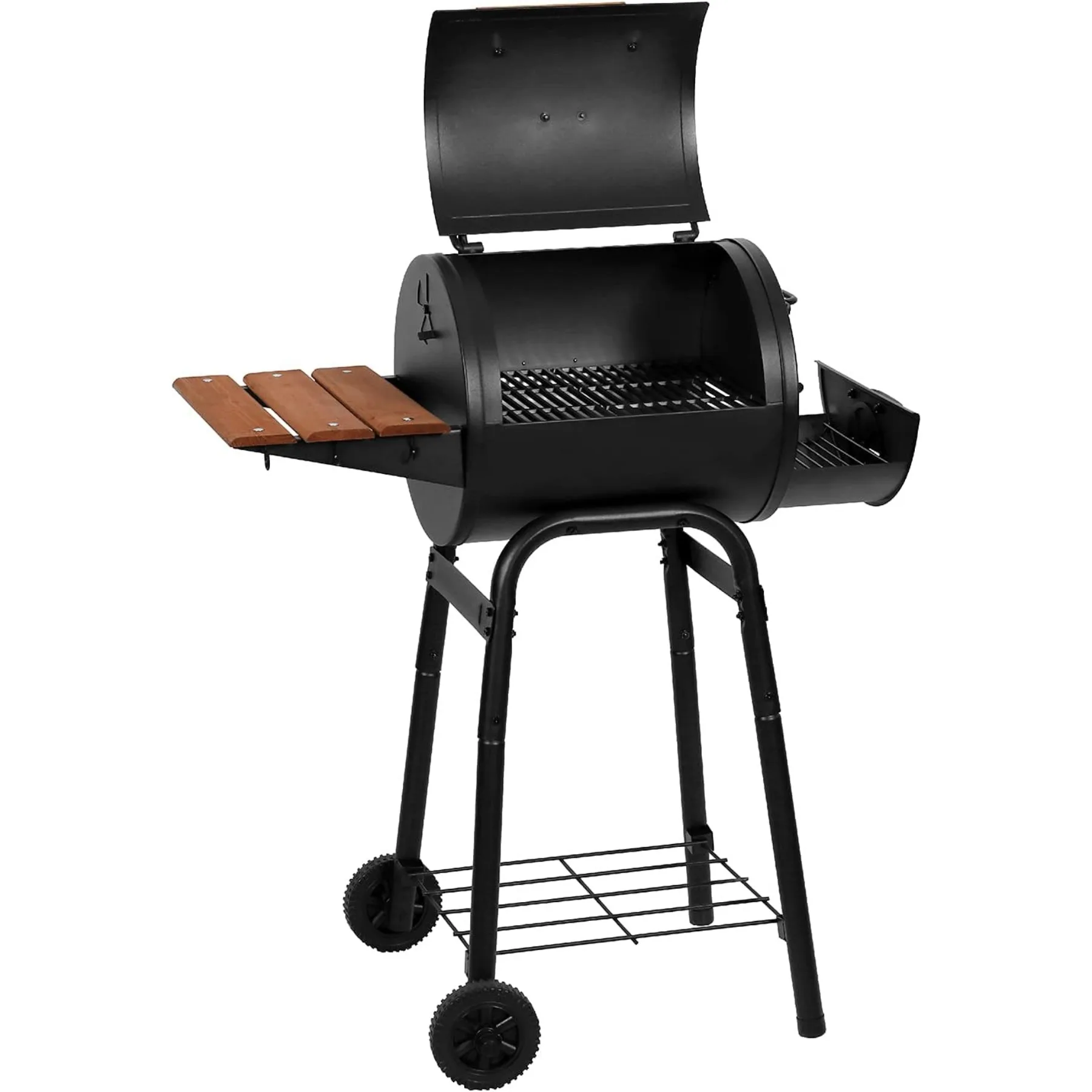 Houtskoolgrill en roker met gietijzeren roosters, premium houten plank en demperbediening, 250-kookvierkant inch in zwart