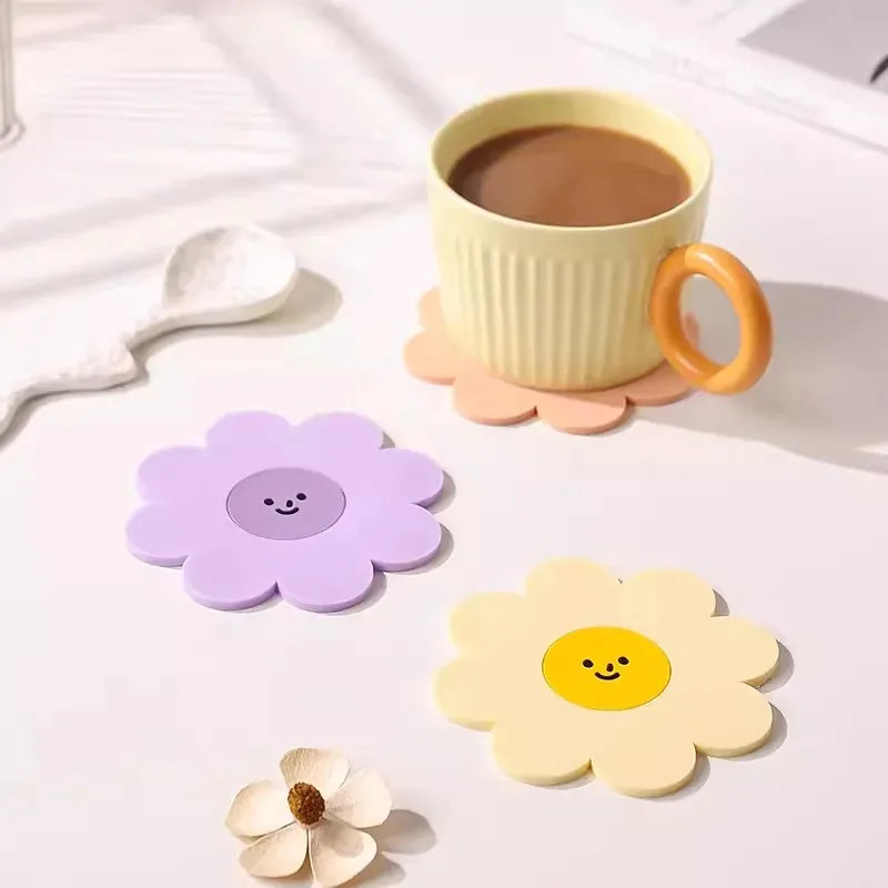 Sunflower Cute Placemat Coaster Anti-skidding and Heat-resistant Silicone Cup Pads Coffee Hot Pad Kitchen Home Tableware Set