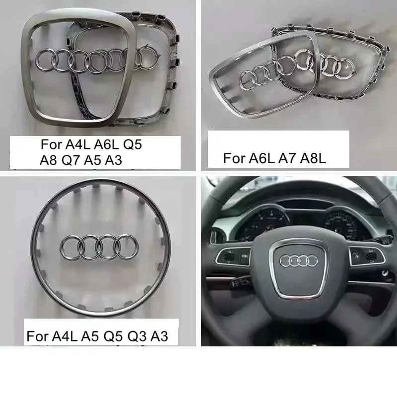 Audi Steering Wheel Logo Bright Frame Strip Electroplated Car Sticker  A3 A4 B8 8P B9 8V A5 A6 C7 A7 Q3 Q5 Q7 Auto Accessories