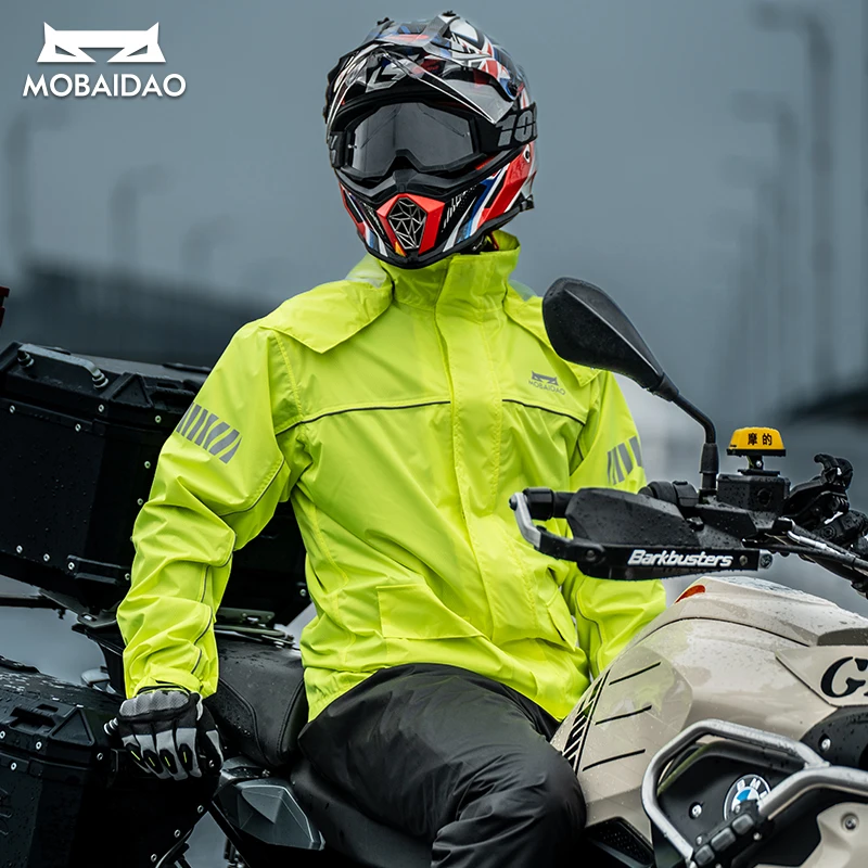 เสื้อกันฝนรถจักรยานยนต์กันน้ํารถจักรยานยนต์ Rainsuit สะท้อนแสงเสื้อแจ็คเก็ตกันลมกางเกงแยกรถมอเตอร์ไซด์ชุดพับได้