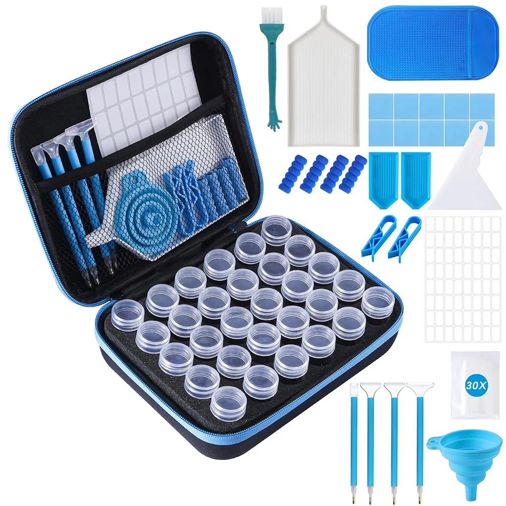 Diamond Painting Accessories Suitcase Kit 30 Jars Storage Bottles Bag Pens Trays Tools Set, Art Accessory Organizer Briefcase