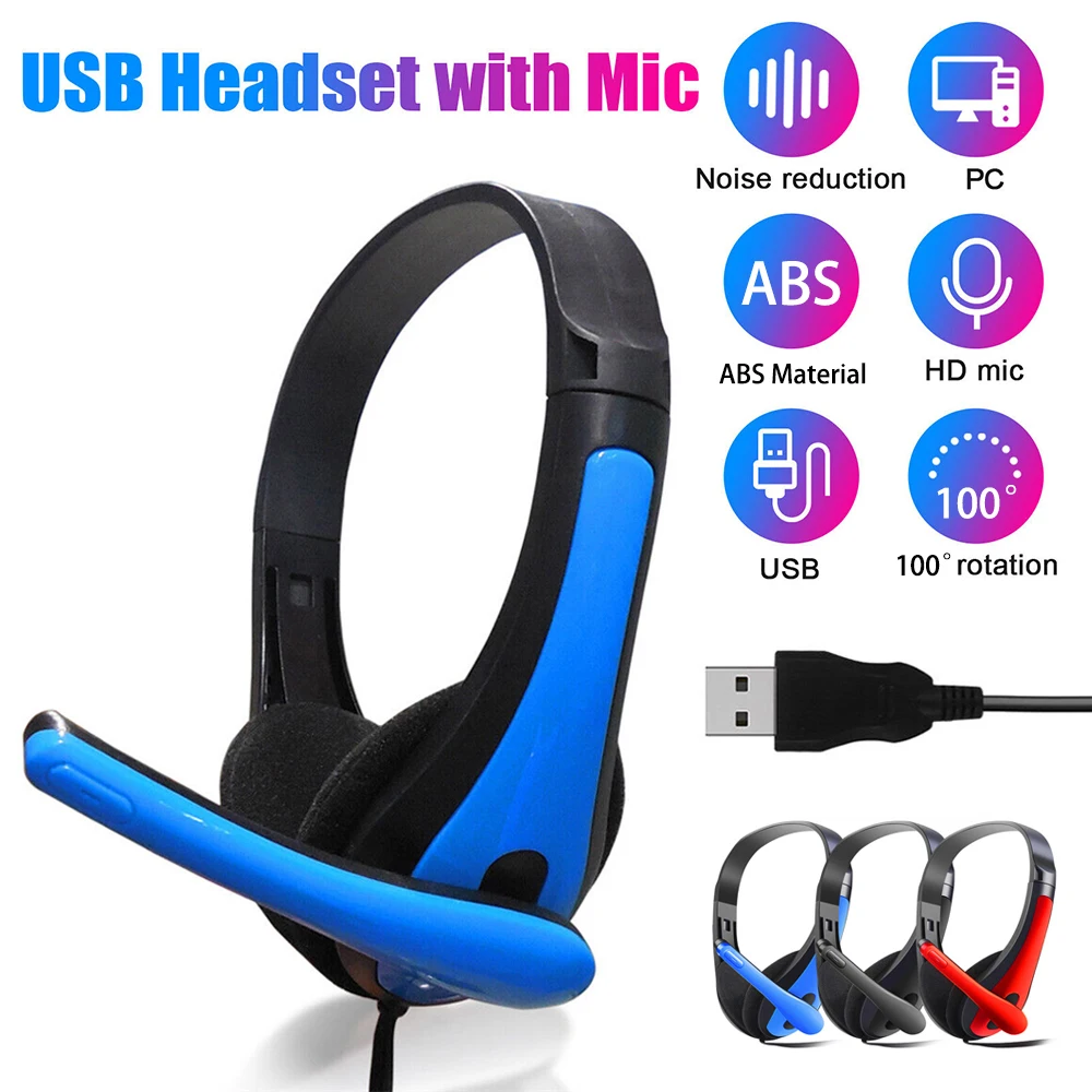 USB Wired Headphones Universal PC Gaming Headset With Microphone Noise Reduction Gamer Earphone Helmet For Laptop Computer