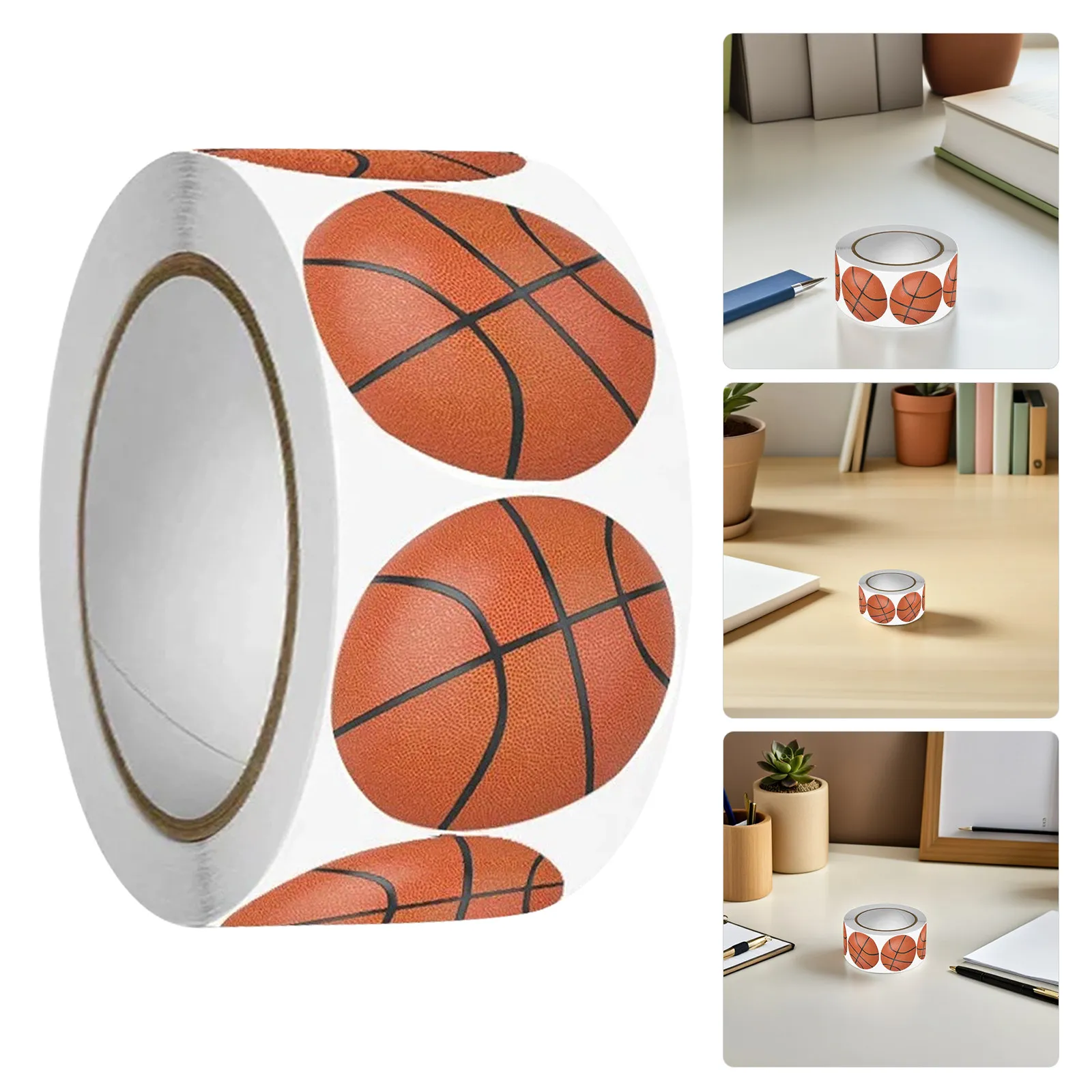 1 Roll Basketball Stickers Realistic Sports Theme Self-Adhesive Waterproof Surface Scrapbook Planner Water Bottle Kids Party