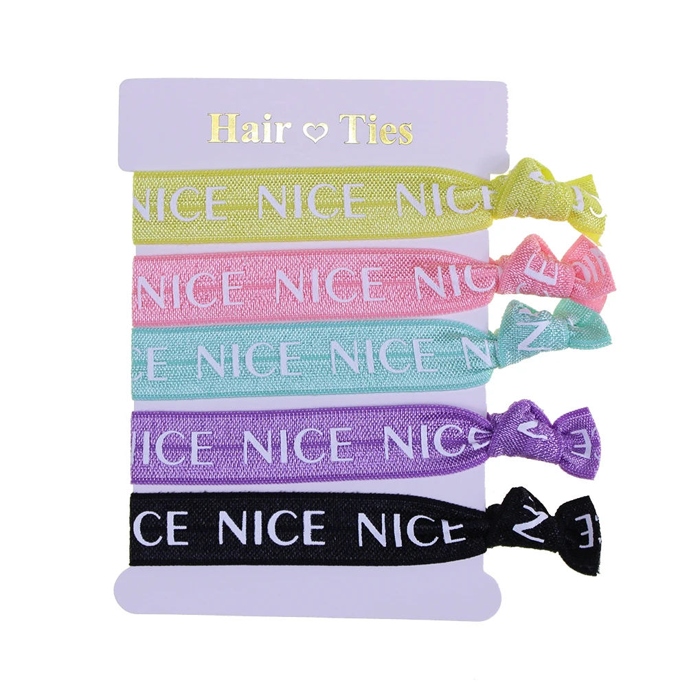 25Pcs White Ink Nice Printed FOE Headband Knotted Hair Ties Women Girls Ponytail Holder Hair Accessories Bracelets Wristbands