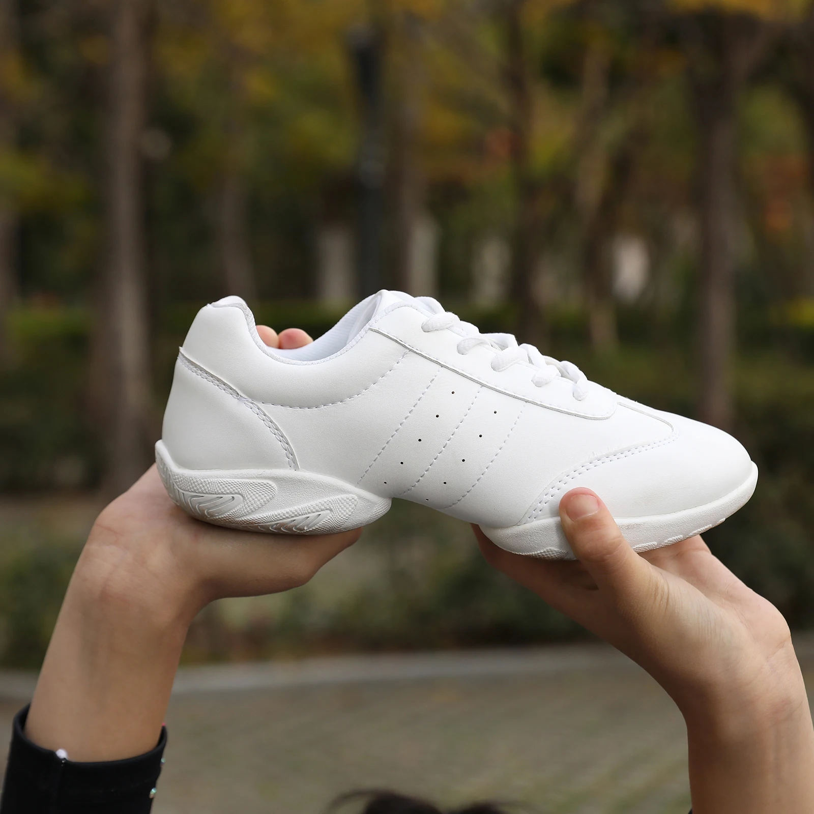 BAXINIER Girls White Cheerleading Dance Shoes Athletic Training Tennis Breathable Youth Competition Cheer Sneakers