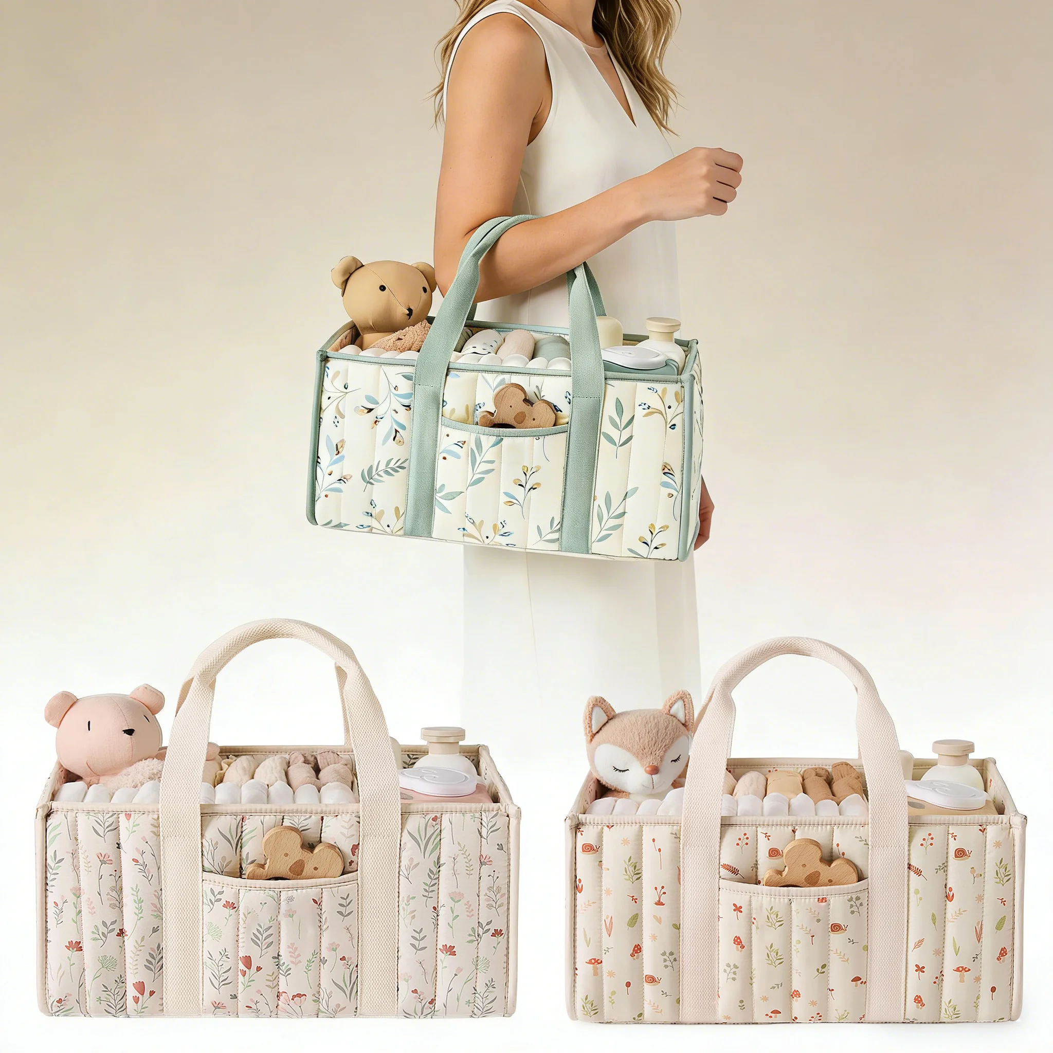 

Органайзер для подгузников, стильная корзина для хранения детской, подарок для детского душа, предметы первой необходимости для новорожденных, цветочный бежевый цвет