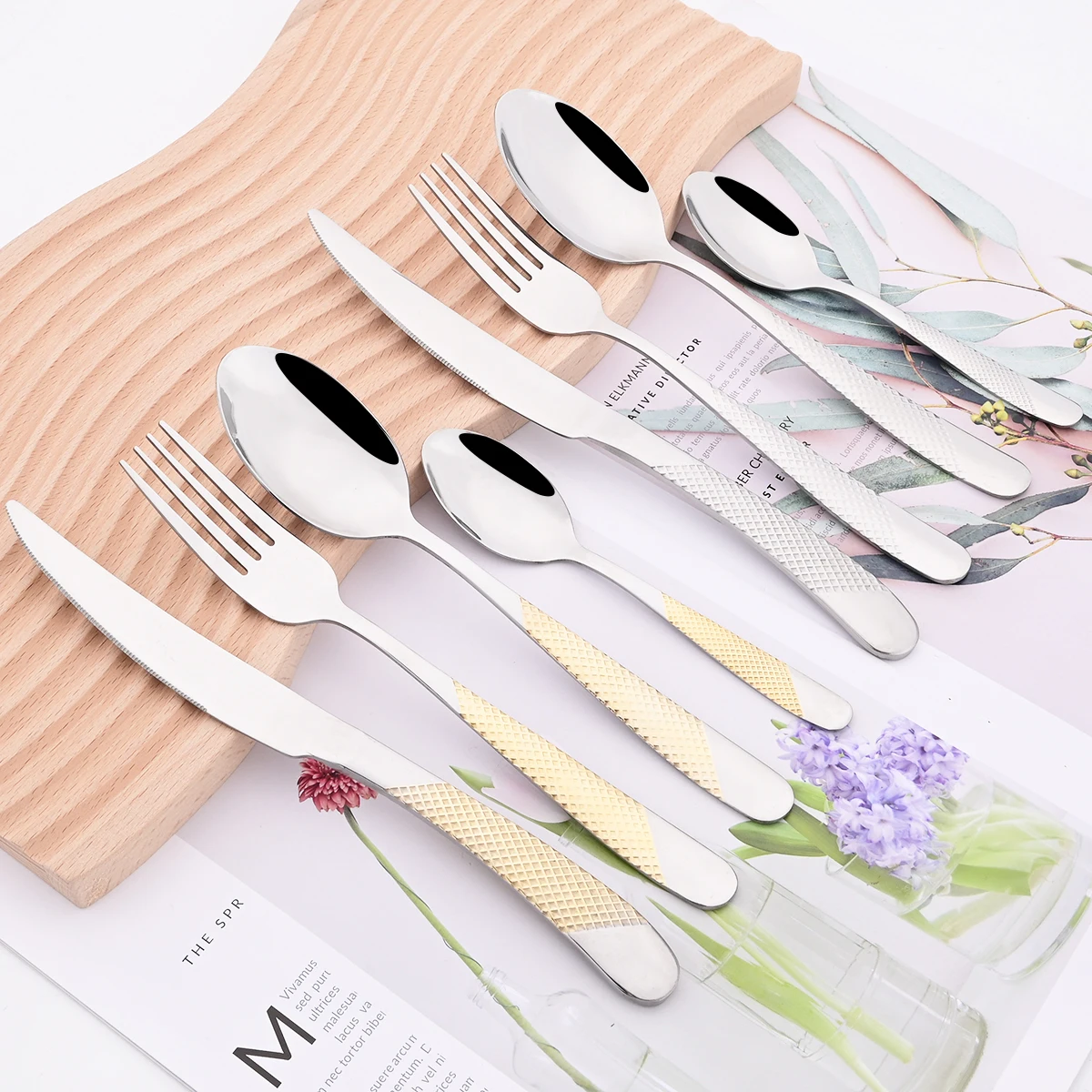 High Quality 24Pcs Dinnerware Set Knife Fork Tea Spoon Cutlery Set Stainless Steel Flatware Tableware Western Kitchen Silverware