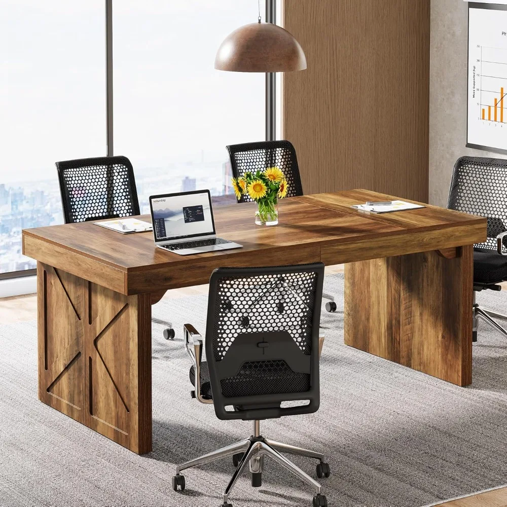 

Rectangular Conference Table,Wood Meeting Table, Modern Seminar Table Boardroom Desk for Office Conference Room (1)