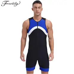 Mens Sleeveless One Piece Wetsuit Swimsuit Patchwork Swimwear Athletic Zipper Surfing Diving Suit Bathing Suit